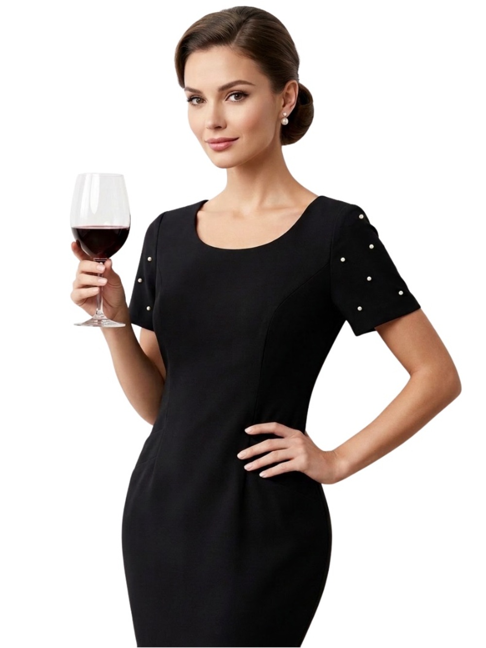 Vintage 80s 90s Black Pearl Embellished Bodycon Mini Dress Made in USA Size 8